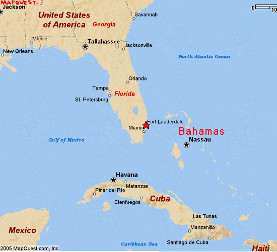 map of Florida, Cuba, and the Bahamas